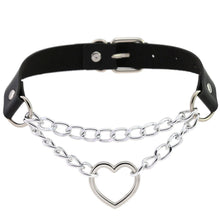 Load image into Gallery viewer, Gothic heart chain choker collar harajuku punk choker women girls black leather buckle chocker emo kawaii jewelry accessories