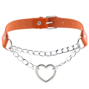 Gothic heart chain choker collar