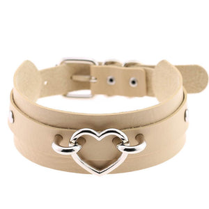 Faux leather heart choker necklace