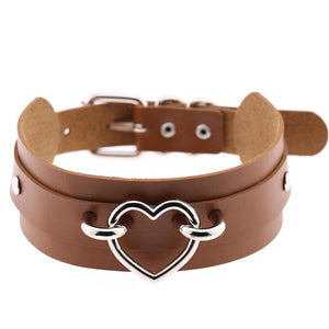 Faux leather heart choker necklace